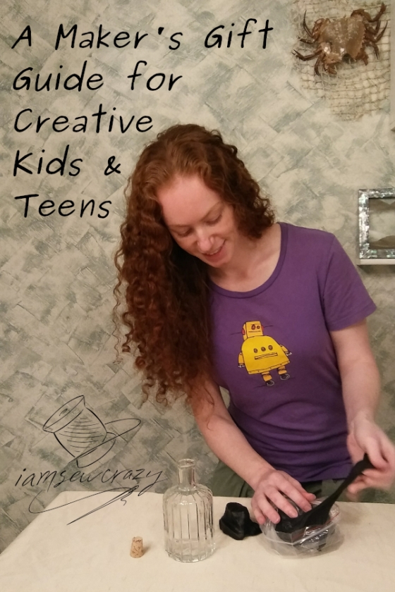 woman crafting with foam clay with text overlay: a maker's gift guide for creative kids and teens